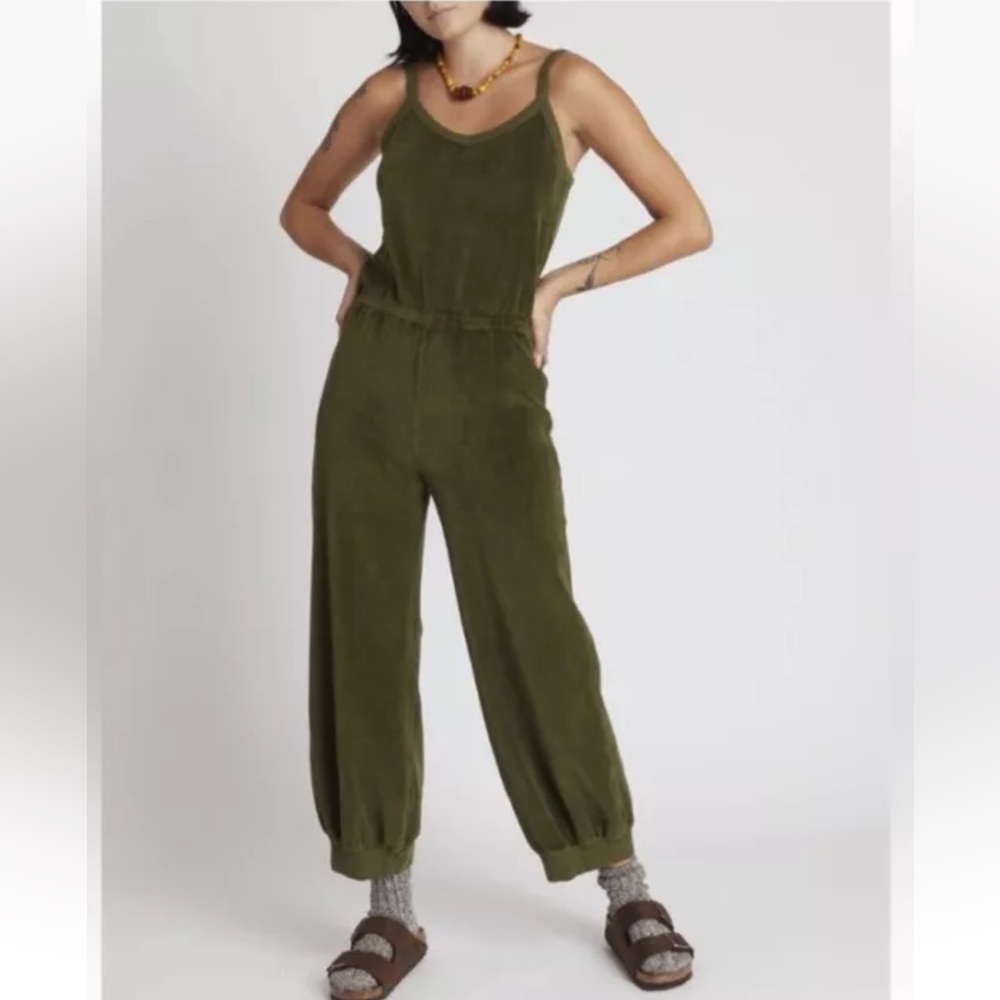 Suzie Kondi Giorgi green Dunmore soft velour tank jumpsuit